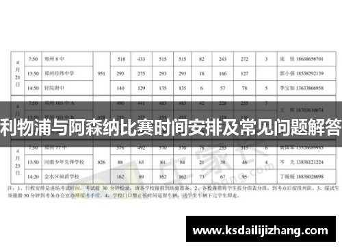 利物浦与阿森纳比赛时间安排及常见问题解答